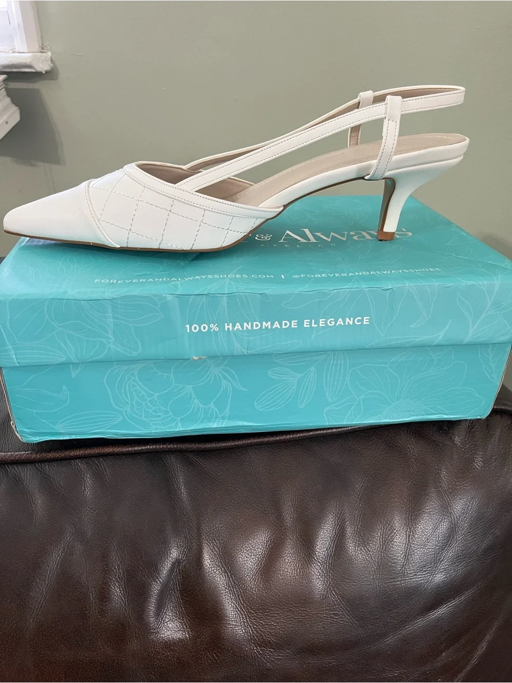 White Quilted Slingback Kitten Heel Pumps